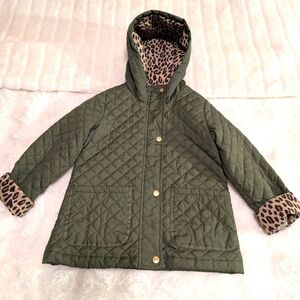 J Crew Girls 6/7 Green Quilted Barn Jacked Animal Print Accents